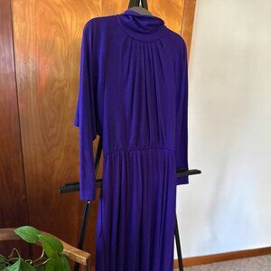 1980s Vintage Purple Shoulder-Padded Winter Shirt Dress